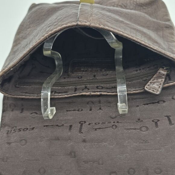 Vintage Fossil Maddox Small Flap Shoulder Bag Pebble Leather Brown - Picture 5 of 9